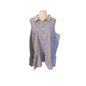 Logo Lori Goldstein Size 3X Plus Size Stripe  Sleeveless Button Down Top